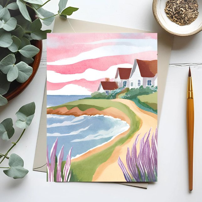Carte Postale Martha's Vineyard | Peinture de chemin de plage à  (Créateur téléchargé)