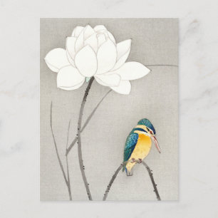 Carte Postale Martin-pêcheur avec fleur de lotus Ohara Koson agr
