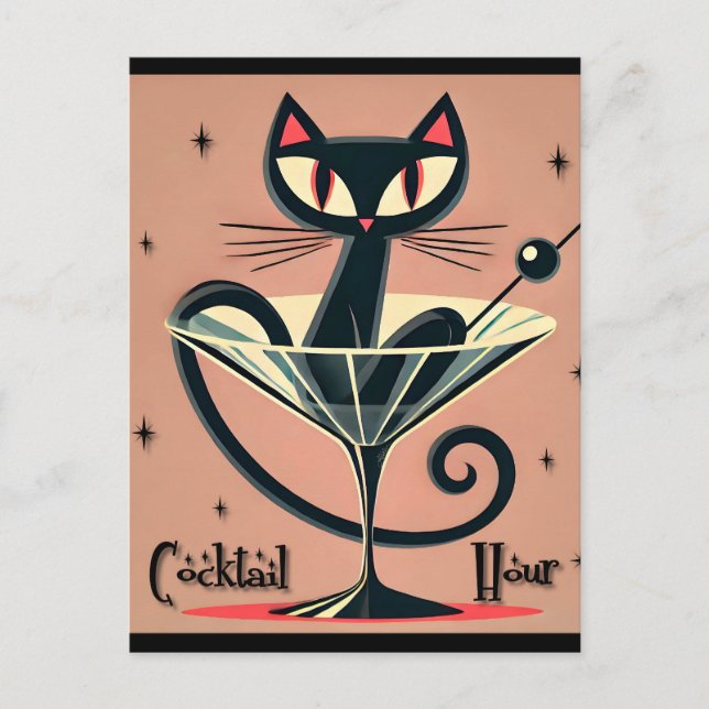 Carte Postale Martini Black Cat Futuriste Atomique Espace (Devant)