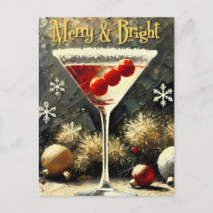Carte Postale Martini de Noël aux triples cranberries Rétro 50