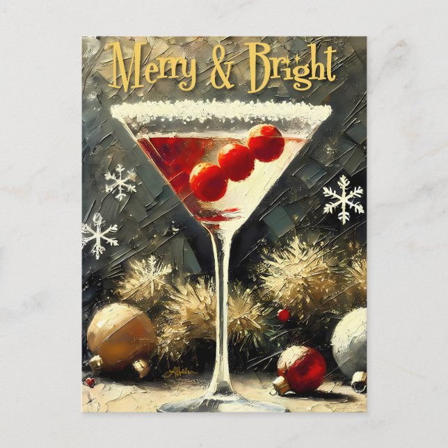 Carte Postale Martini de Noël aux triples cranberries Rétro 50 (Devant)