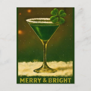 Carte Postale Martini de Noël irlandais au trèfle à quatre feuil