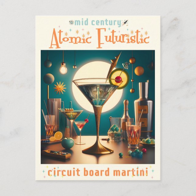 Carte Postale Martini futuriste à circuit imprimé atomique (Devant)