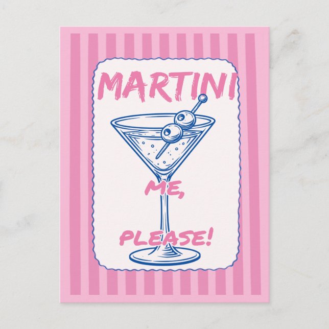 Carte Postale Martini Me Please Retro Cocktail Rose (Devant)