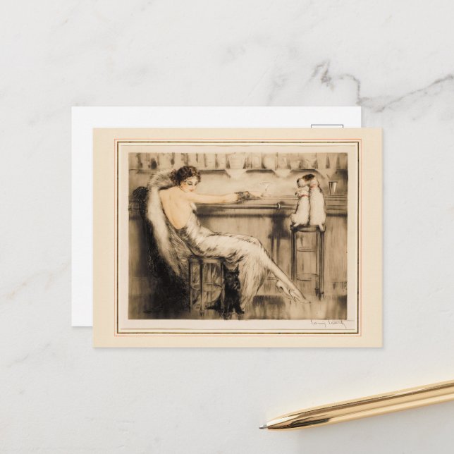 Carte Postale Martini par Louis Icart (Devant/Arrière en situation)