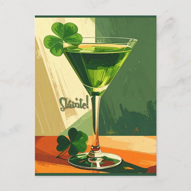 Carte Postale Martini Shamrock Moderne du Milieu Sláinte !  (Devant)