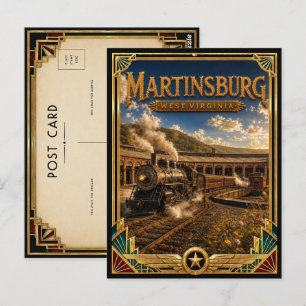 Carte Postale Martinsburg Virginie-Occidentale Art Déco Doré Vin
