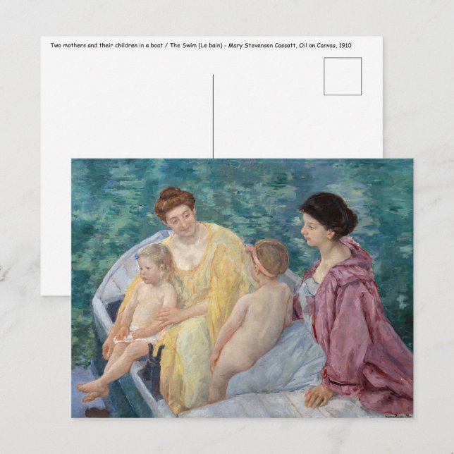 Carte Postale Mary Cassatt - Deux mères et enfants dans un batea (Devant / Derrière)
