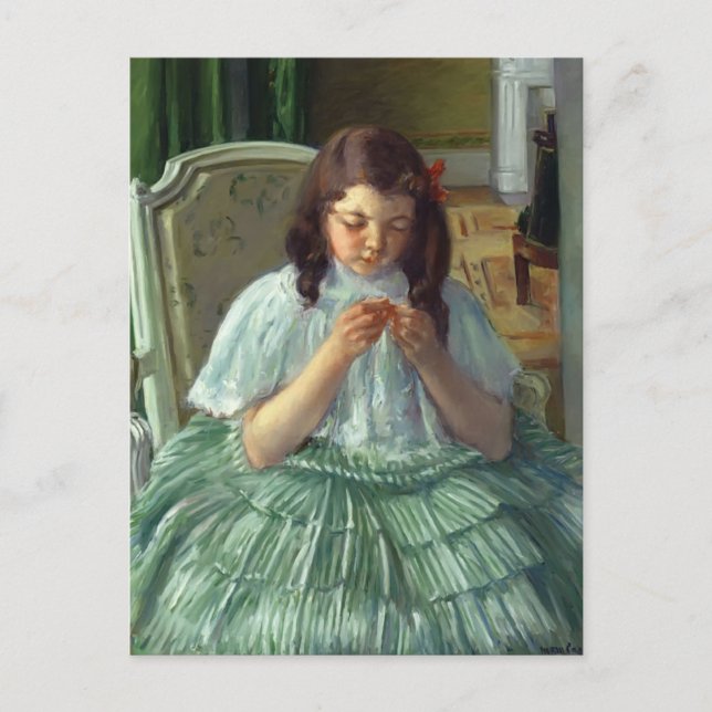 Carte Postale Mary Cassatt- Françoise en Vert, Coudre (Devant)