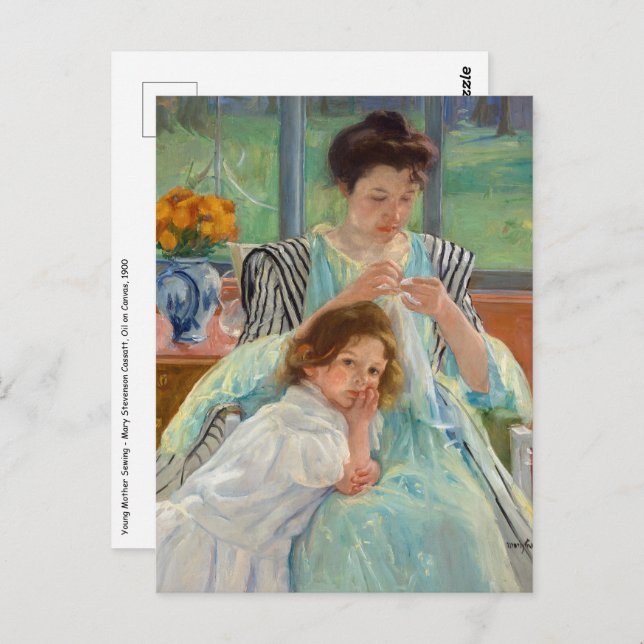 Carte Postale Mary Cassatt - Jeune Mère cousant (Devant / Derrière)