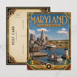 Carte Postale Maryland Art Déco vintage de l'âge d'or