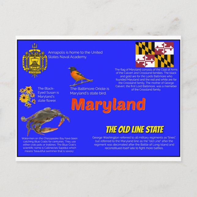 Carte postale Maryland Facts (Devant)