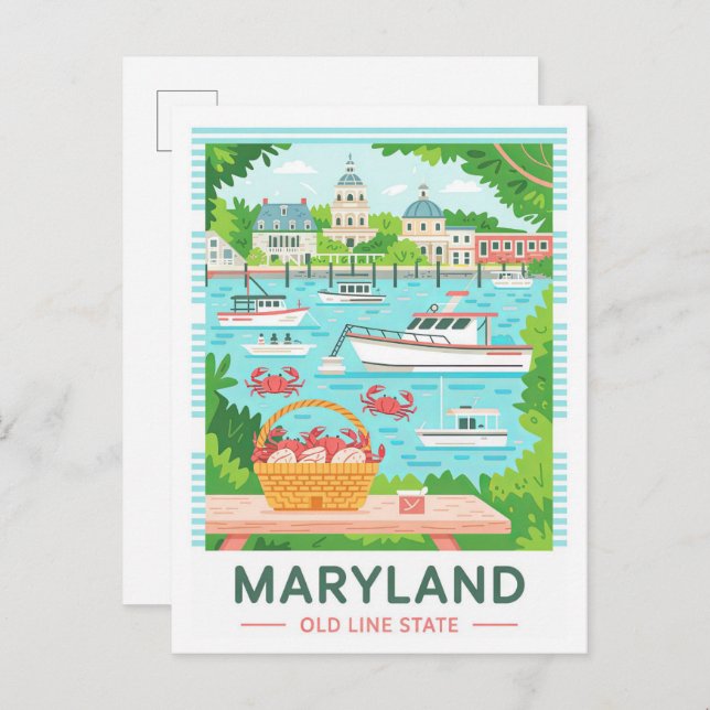 Carte Postale Maryland Old Line State USA Summer Travel (Devant / Derrière)