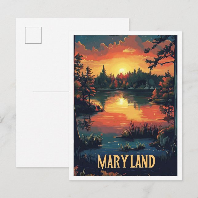Carte Postale Maryland USA Art Vintage Illustration Voyage (Devant / Derrière)