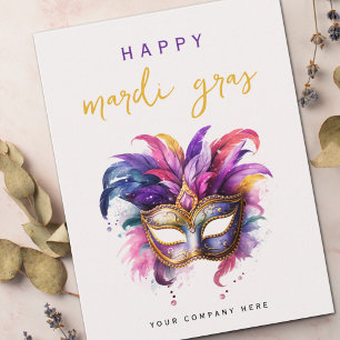 Carte Postale Mascarade de Mardi Gras Colorée pour Entreprise