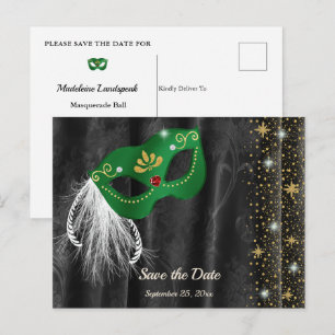 Carte Postale Mascarade d'émeraude en velours damassé noir, cart