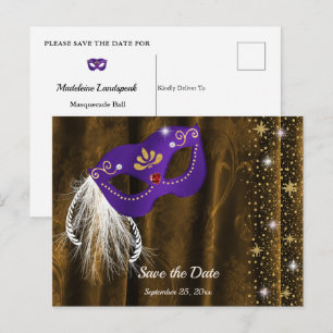 Carte Postale Mascarade violette Bronze Or Damassé Enregistrez l