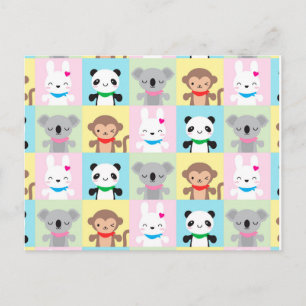 Carte Postale Mascottes d'animaux Super Cute Kawaii