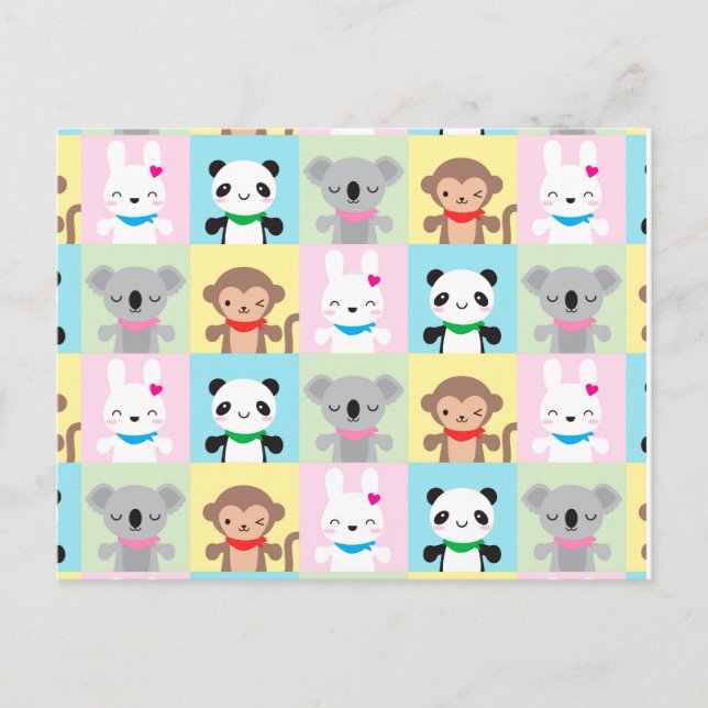 Carte Postale Mascottes d'animaux Super Cute Kawaii (Devant)