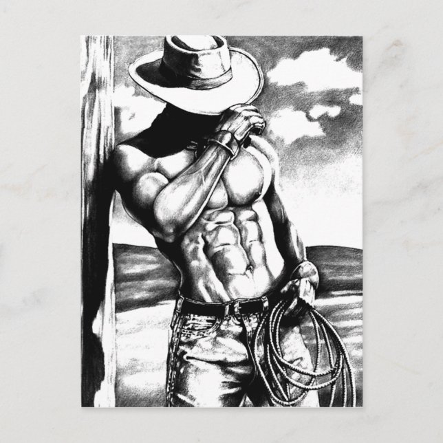 Carte Postale Masculine d'art artisanal Western Cowboy (Devant)