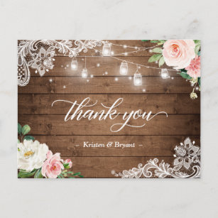 Carte Postale Mason Jar illumine le Merci Mariage Floral Rustiqu