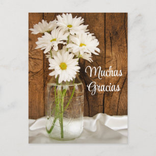 Carte Postale Mason Jar White Daisies Gracias Merci espagnol