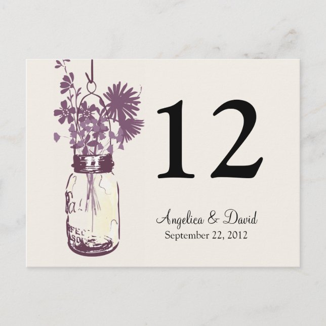 Carte Postale Mason Jar & Wildflowers Table Card (Devant)