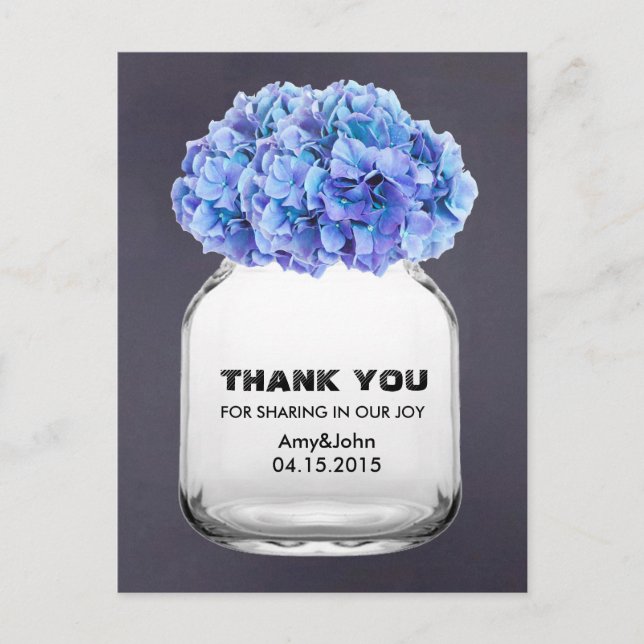 Carte Postale Mason jarre bleu hydrangea merci note hydrangea7 (Devant)