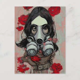 Carte postale Masque à gaz et fleurs