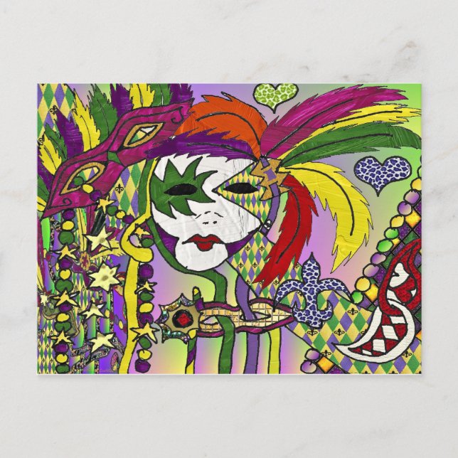 Carte Postale Masque à plumes de Mardi Gras psychédélique (Devant)