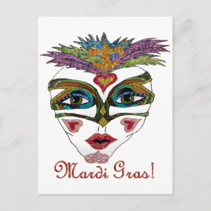 Carte Postale Masque à plumes pailleté de Mardi Gras coloré