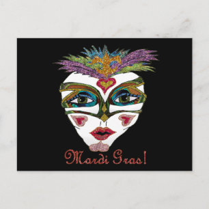 Carte Postale Masque à plumes pailleté de Mardi Gras coloré