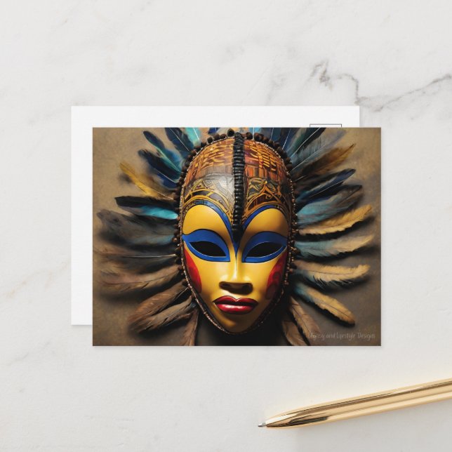 Carte Postale Masque africain (Devant/Arrière en situation)