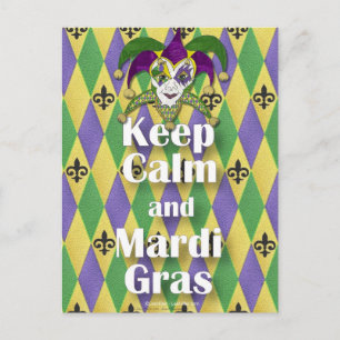 Carte Postale Masque de bouffon Garder son calme et Mardi Gras