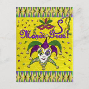 Carte Postale Masque de bouffon Mardi Gras Arlequin