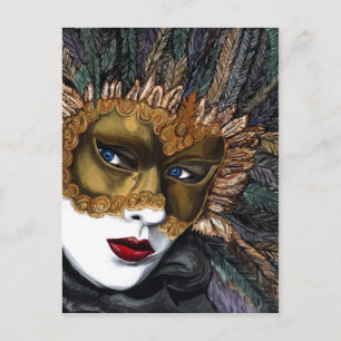 Carte Postale Masque de carnaval noir et or par PSOVART