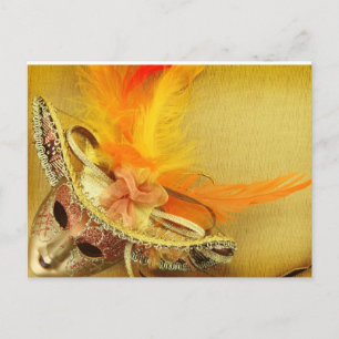 Carte Postale Masque de carnaval vintage sur fond jaune