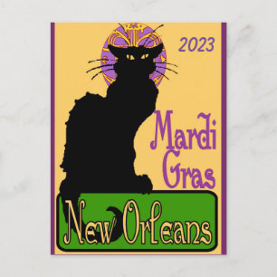 Carte Postale Masque de Mardi Gras Chat Noir, ajouter du texte C