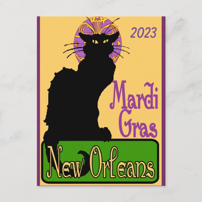 Carte Postale Masque de Mardi Gras Chat Noir, ajouter du texte C (Devant)