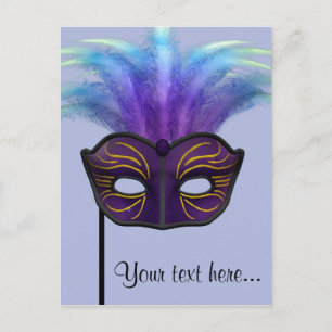 Carte Postale Masque de mascarade violet pour la fête du carnava