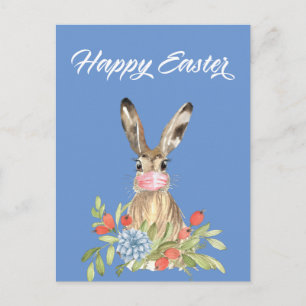 Carte Postale Masque de Pâques Joyeux 2021 Lapin de quarantaine