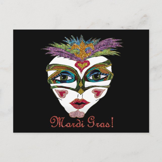 Carte Postale Masque de plumes de Parties scintillant Mardi Gras (Devant)