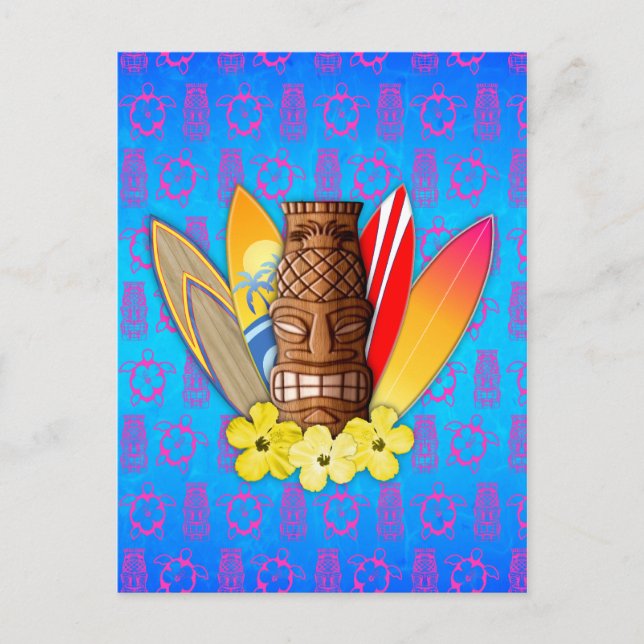 Carte Postale Masque Et Surf Tiki (Devant)