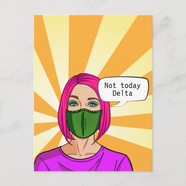 Carte Postale Masque facial Pop Art 2021 Lady Delta Covid (Devant)