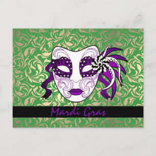 Carte Postale Masque Gras Mardi Vert, Or Et Violet