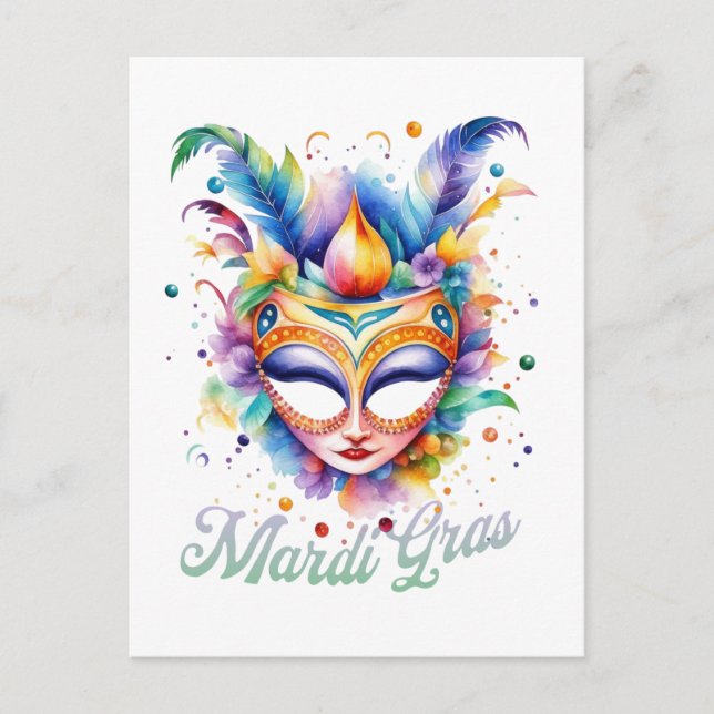 Carte Postale Masque Mardi Gras Aquarelle (Devant)