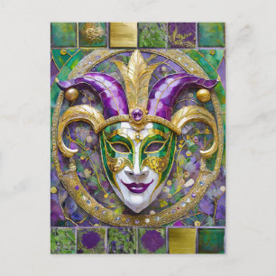 Carte Postale Masque Mardi Gras Jester Vert Or