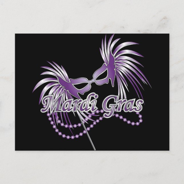 Carte Postale Masque Mardi Gras Violet (Devant)