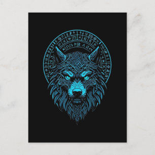 Carte Postale Masque Wolf Odin Runes Norse Compass Viking