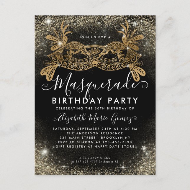 Carte Postale Masquerade Black Gold Parties scintillant Dust Ann (Devant)